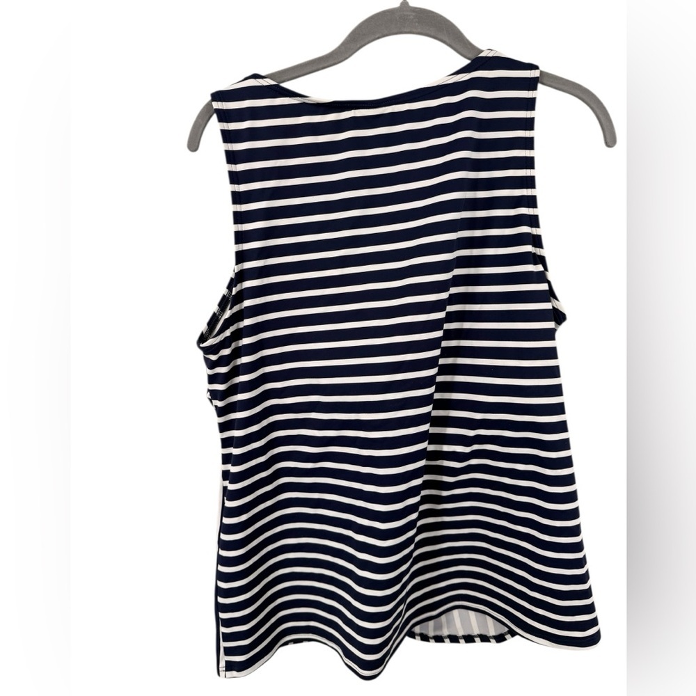 Lands End Tankini Swim Bathing Suit Blue White Stripe Size 16 Tank Top Padded - Picture 2 of 4
